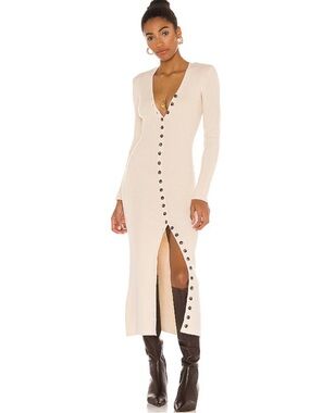 LPA REVOLVE Kavala Wool Ribbed Maxi Dress Medium Ivory Button Down Cocktail